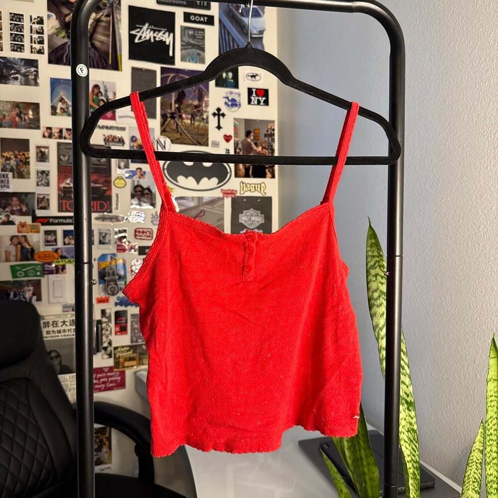 PINK Victoria's Secret Red Glitter Button Front Tank Top